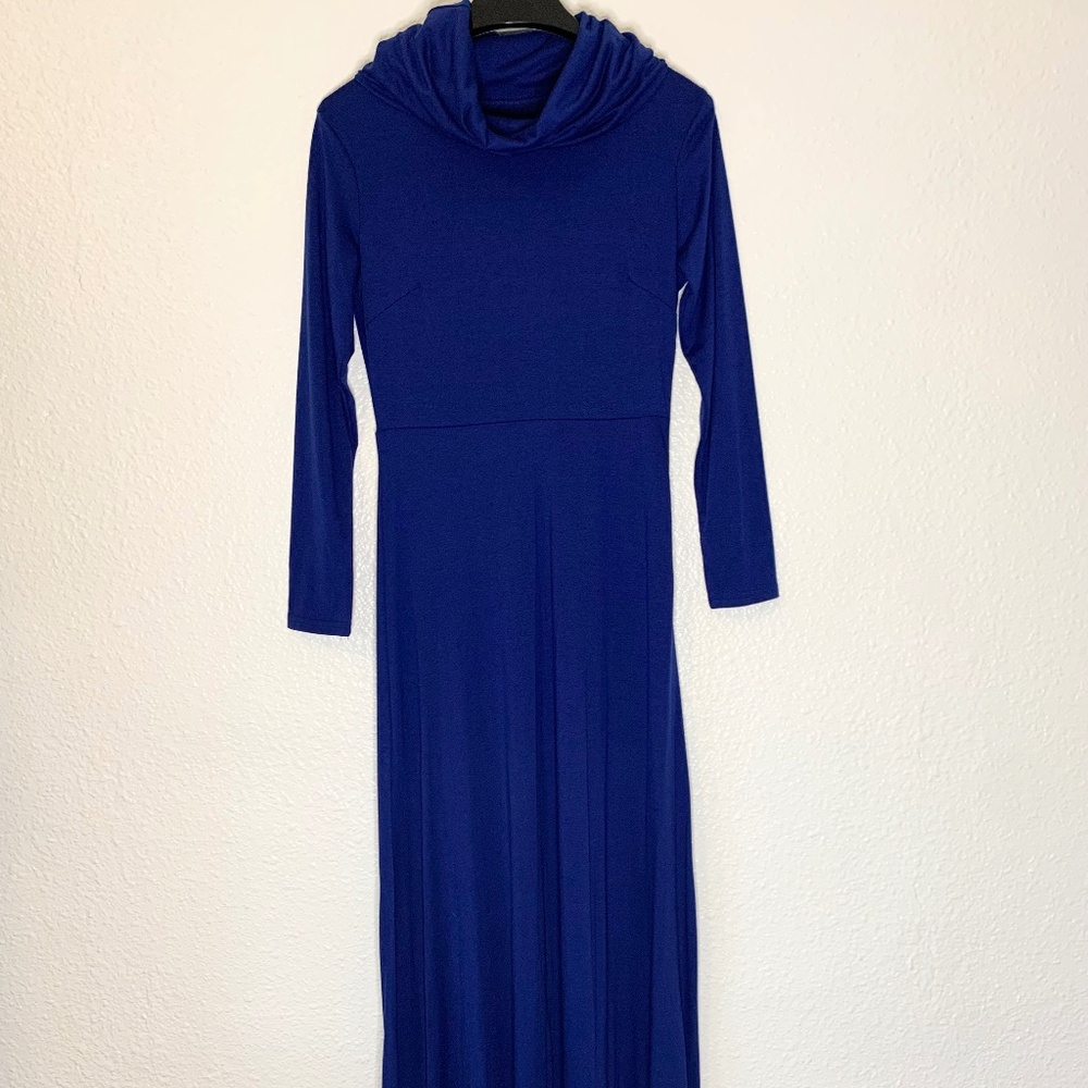 Royal Blue Long Sleeve Maxi Dress Elegant Stretch